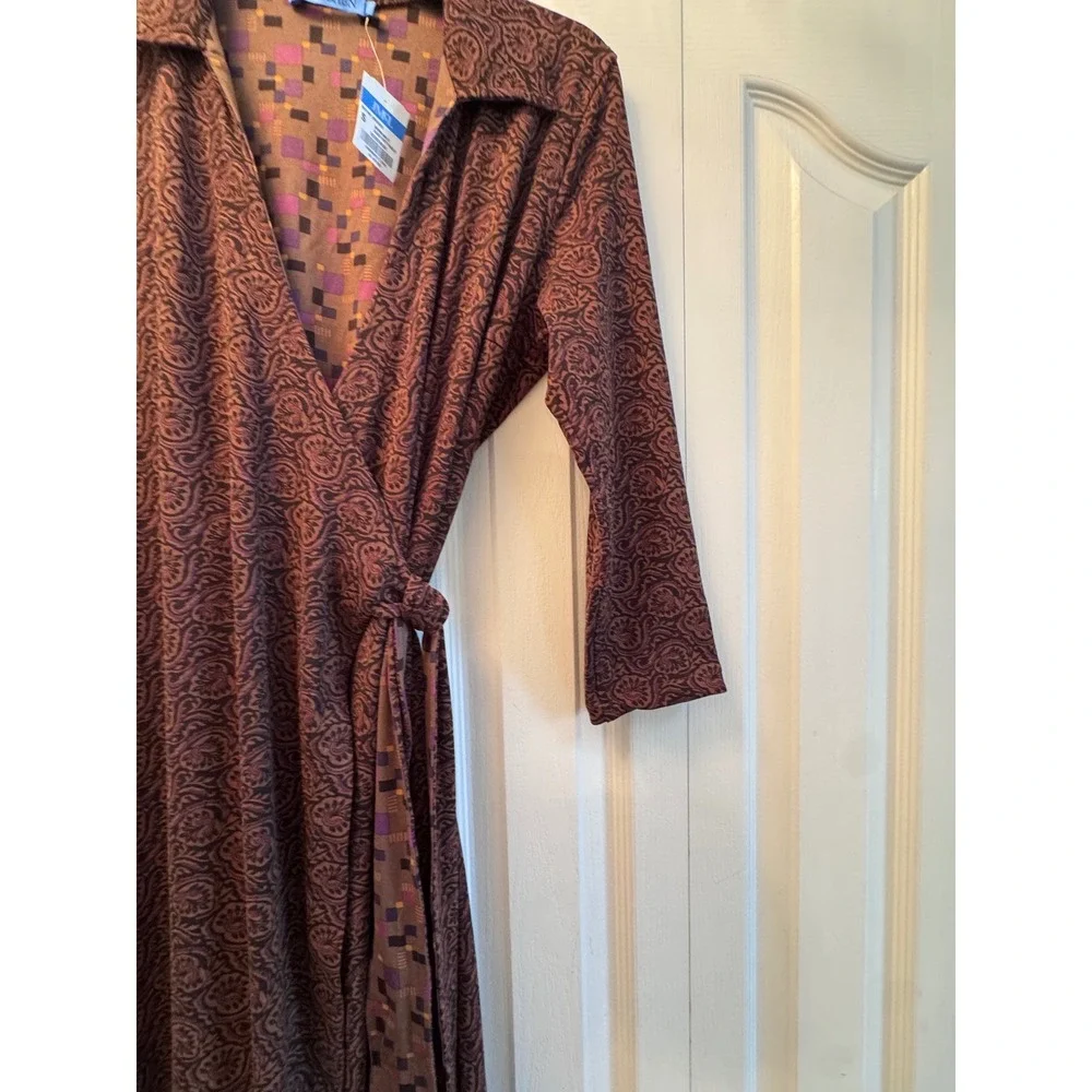 J.McLaughlin Ruthie Wrap Dress Brown Multi Block Party Paisley Midi Collared S